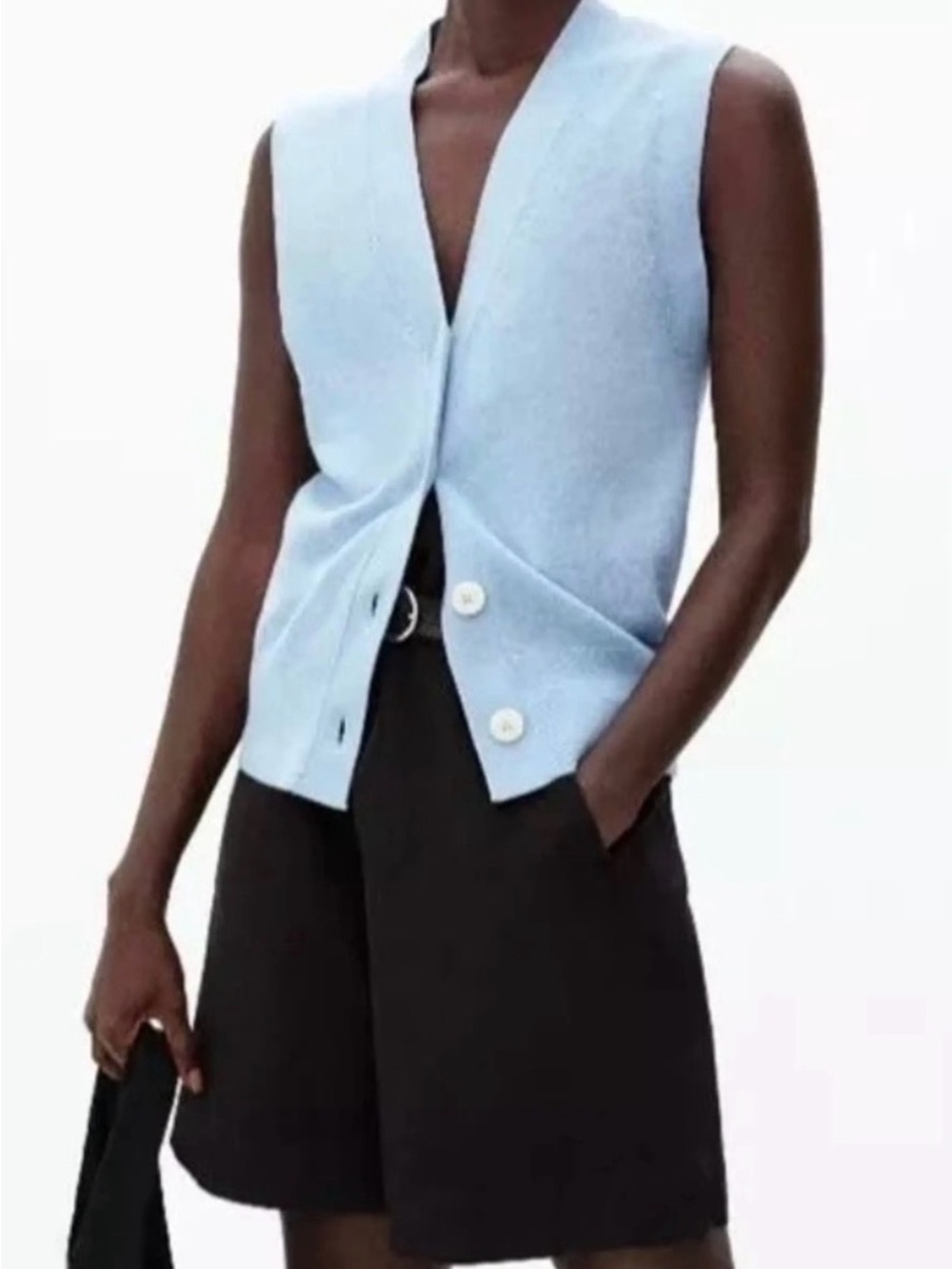 Everlane Pale Blue Knit Vest‎ Wool Organic Cotton V-Neck Button Front Small